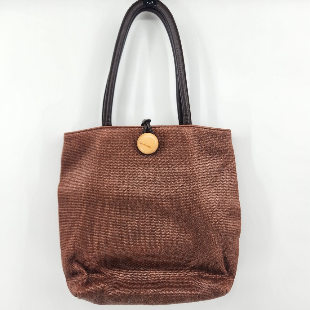 Maurizio Taiuti Italian Canvas Tote Brown Bag Genuine Leather Trim Made in Italy